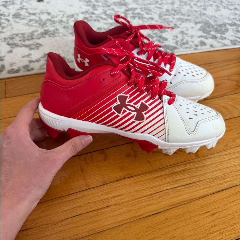 Under Armour Kids Red and White Athletic Cleats 6y
